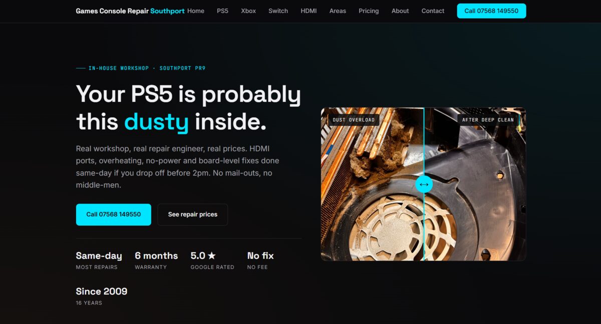 Games Console Repair Southport — local repair shop site by Draxiq