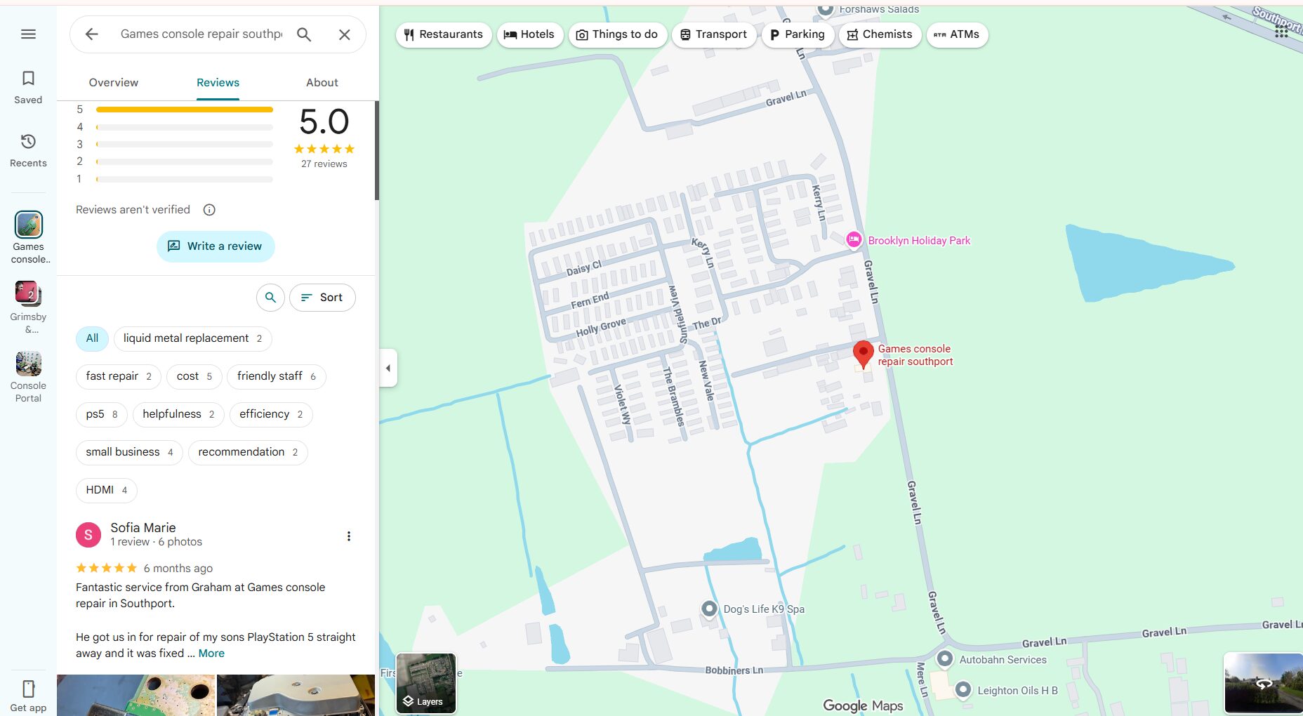 Google Business Profile showing a 5.0 star rating from 27 reviews